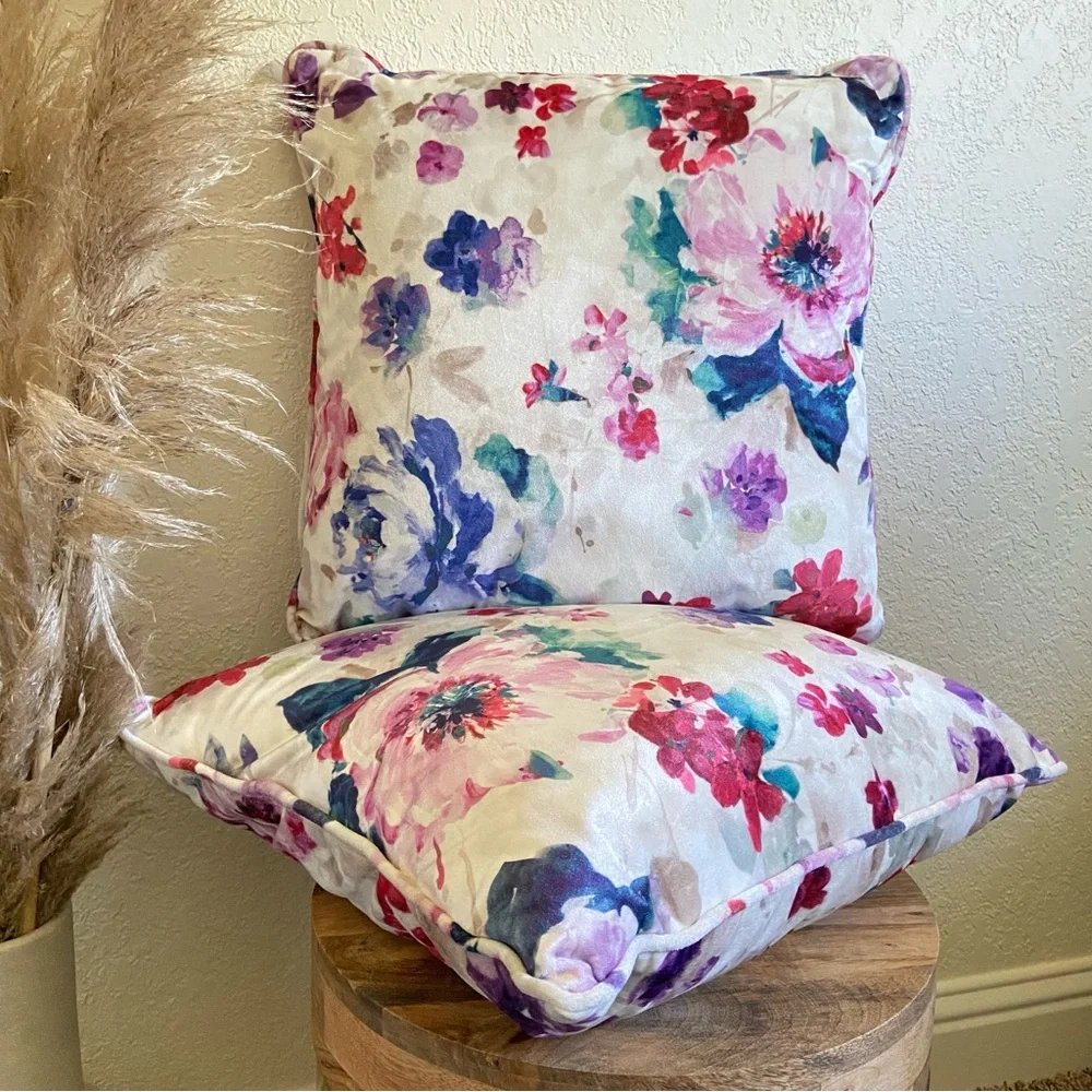 Velvet Floral Decorative Pillows 2pc Set